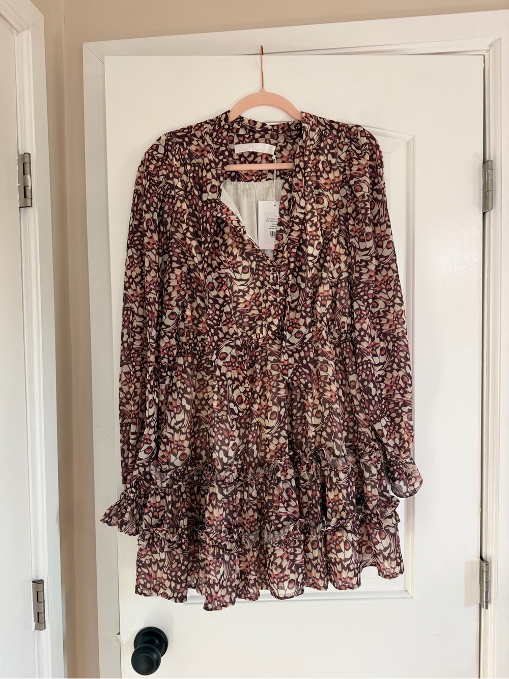 Rachel Parcell Print Ruffle Mini Dress Long Sleeve Chiffon L NWT $158
